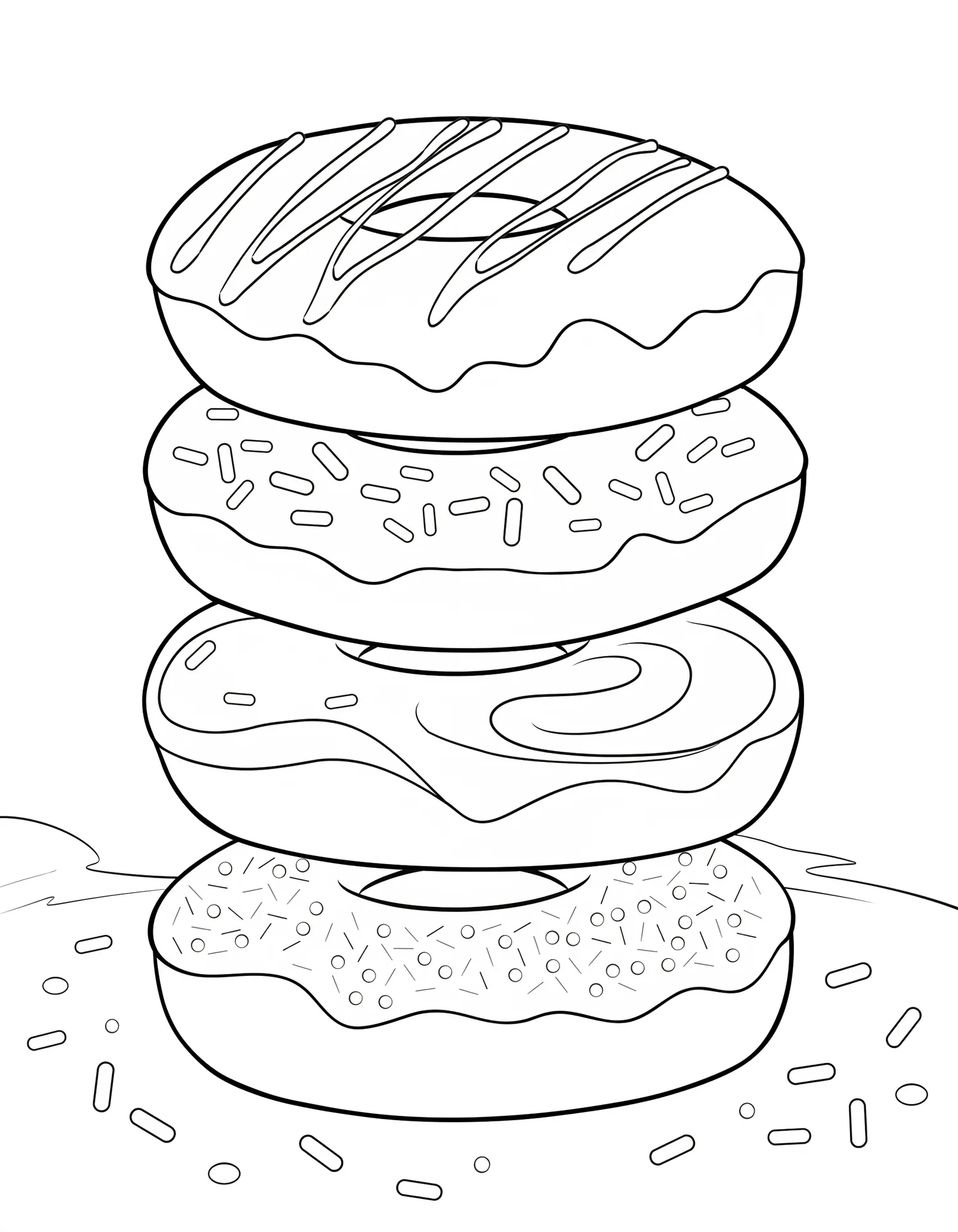 Donuts Empilés Glaçage Varié, Coloriage pâtisserie à imprimer gratuitement